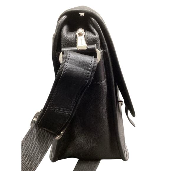 Vintage Longchamp Bag Unisex One Size Pebbled Leather Messenger Bag Black - Picture 4 of 10